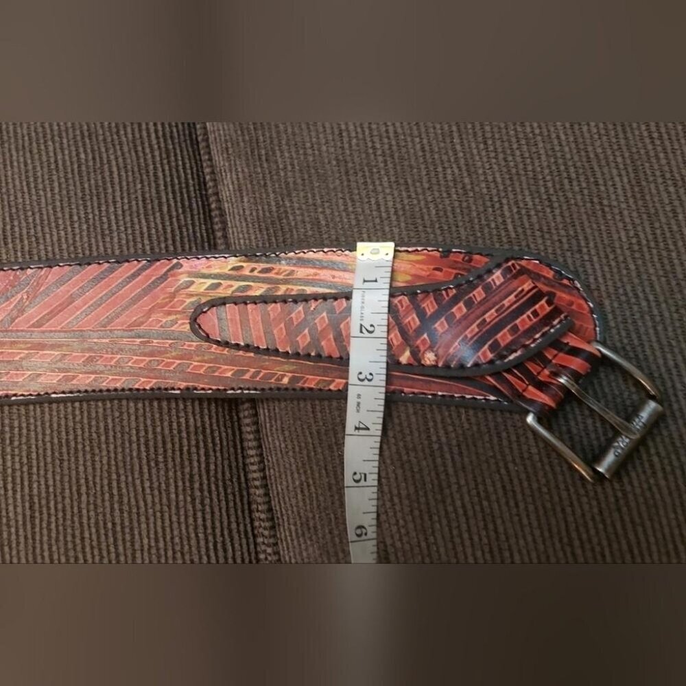 Red Black Wide Leather Waist Belt Size S 30 Vintage Statement Cincher - Picture 6 of 13
